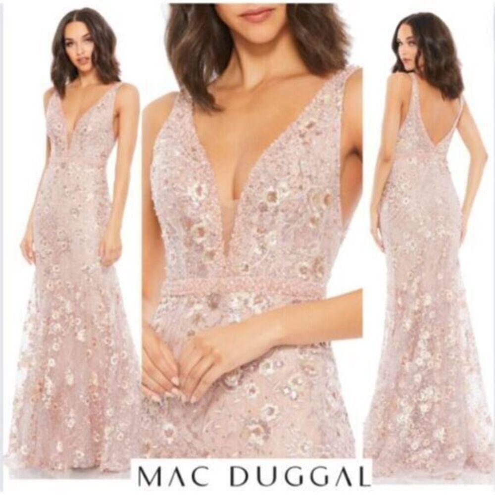 Mac Duggal 67481 Floral Embellished Plunge Neck Gown Size 4 Rose Pink - Picture 13 of 13